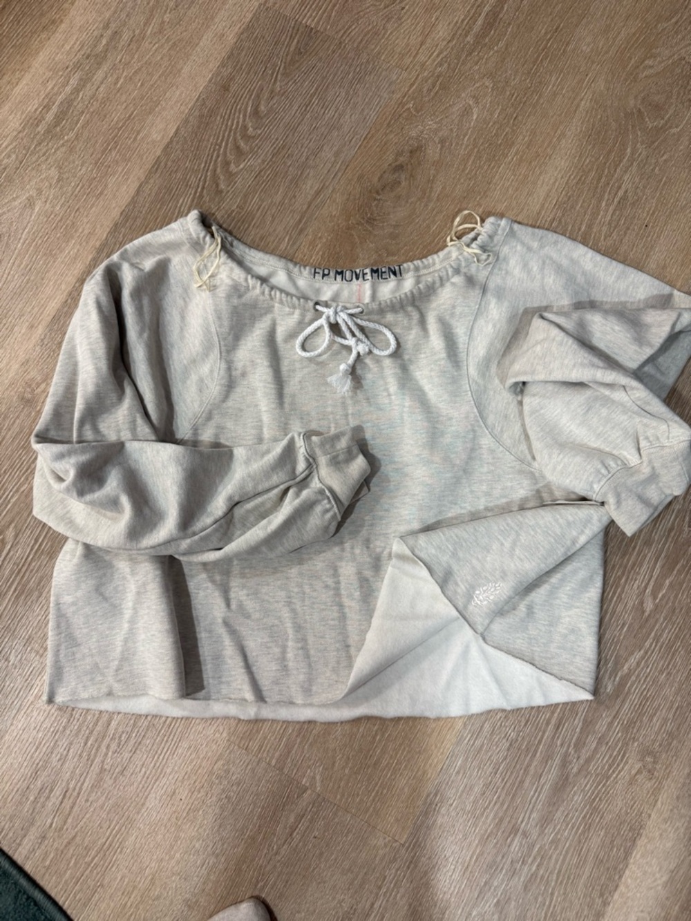 Free People Light Gray Tie-Front Cropped Sweatshirt